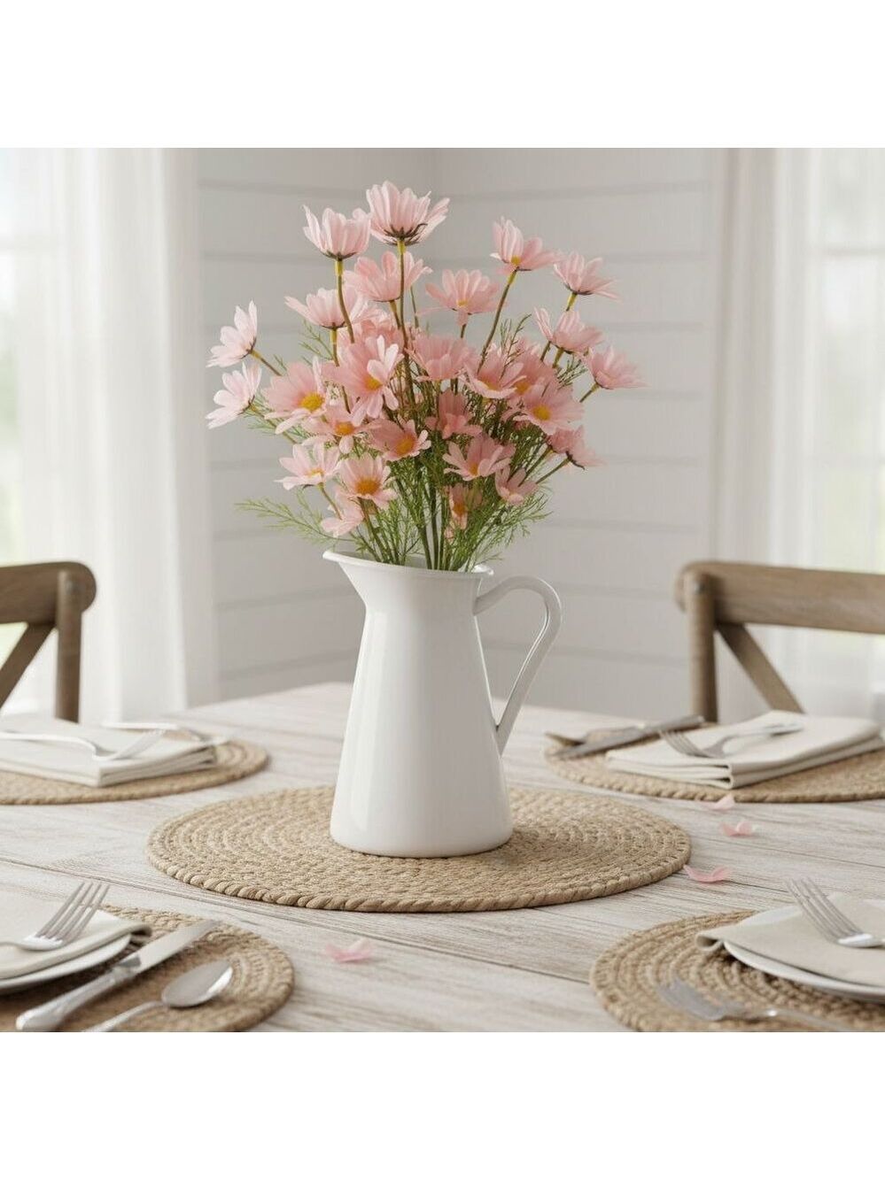 Blush Pink Faux Daisy Stem 20 Inch Artificial Wildflower Set of 6 Farmhouse Flor - Picture 3 of 10